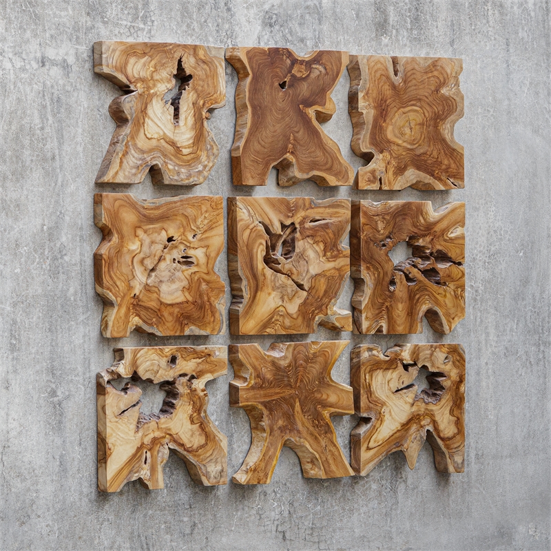 Uttermost Talia Wood Wall Decor in Teak (Set of 9)