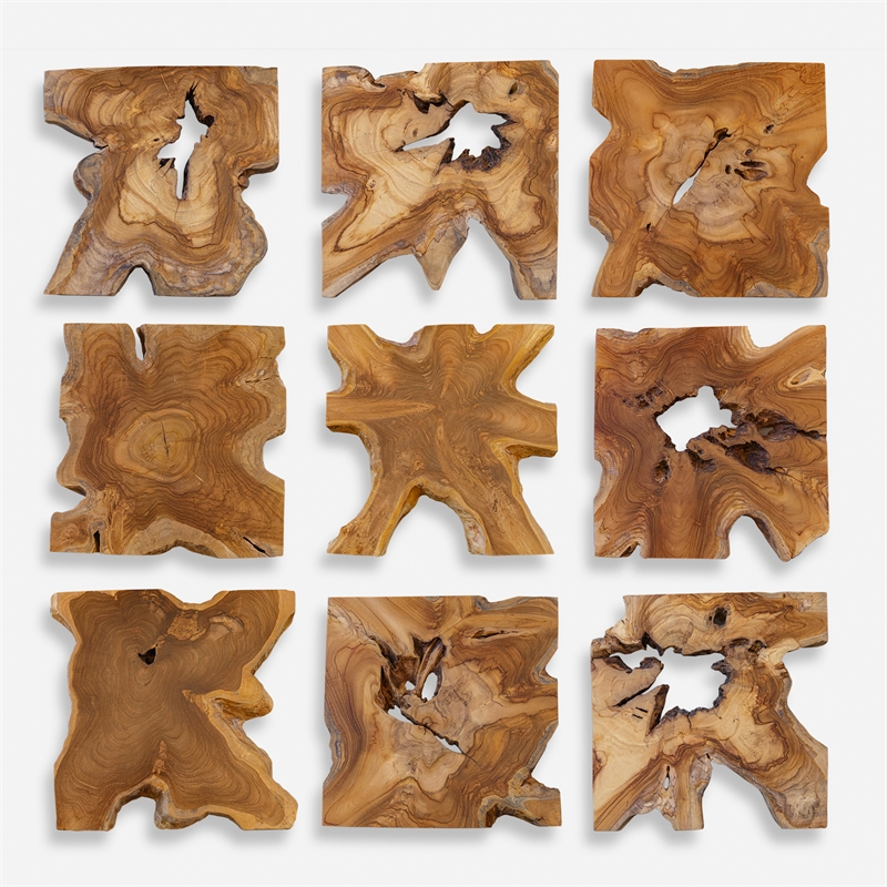 Uttermost Talia Wood Wall Decor in Teak (Set of 9)