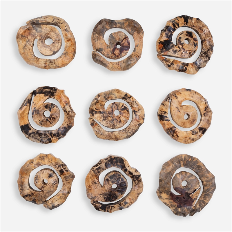Uttermost Corkscrew Wood Wall Decor in Natural (Set of 9)