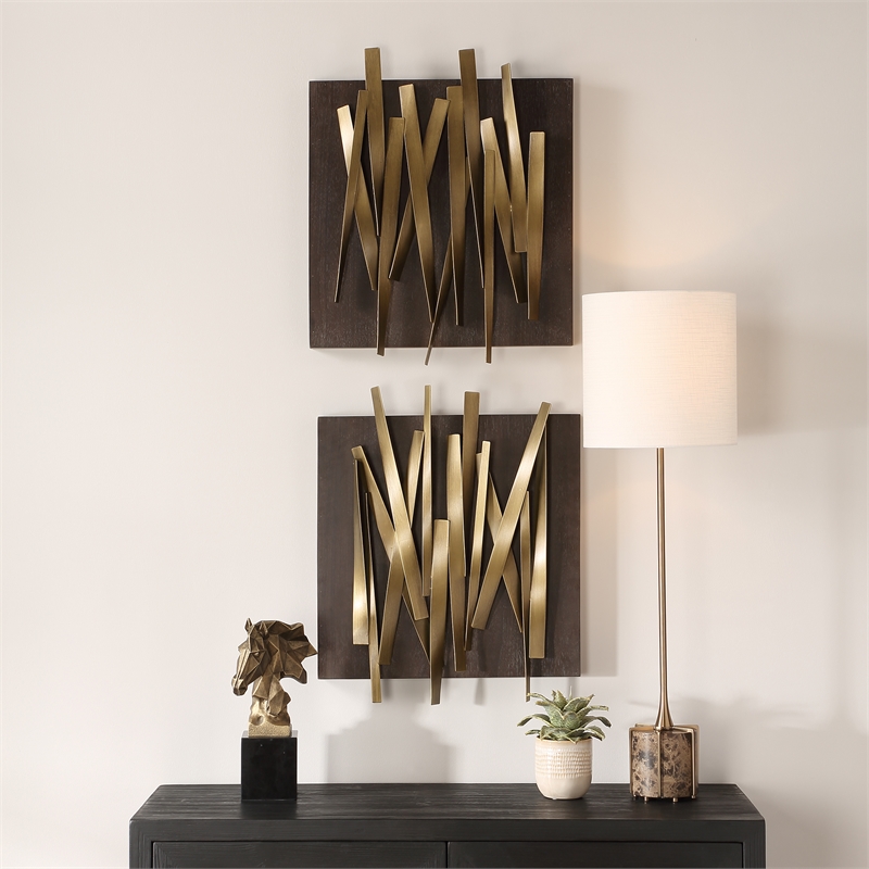 uttermost crosshatch metal wall decor in gold (set of 2)