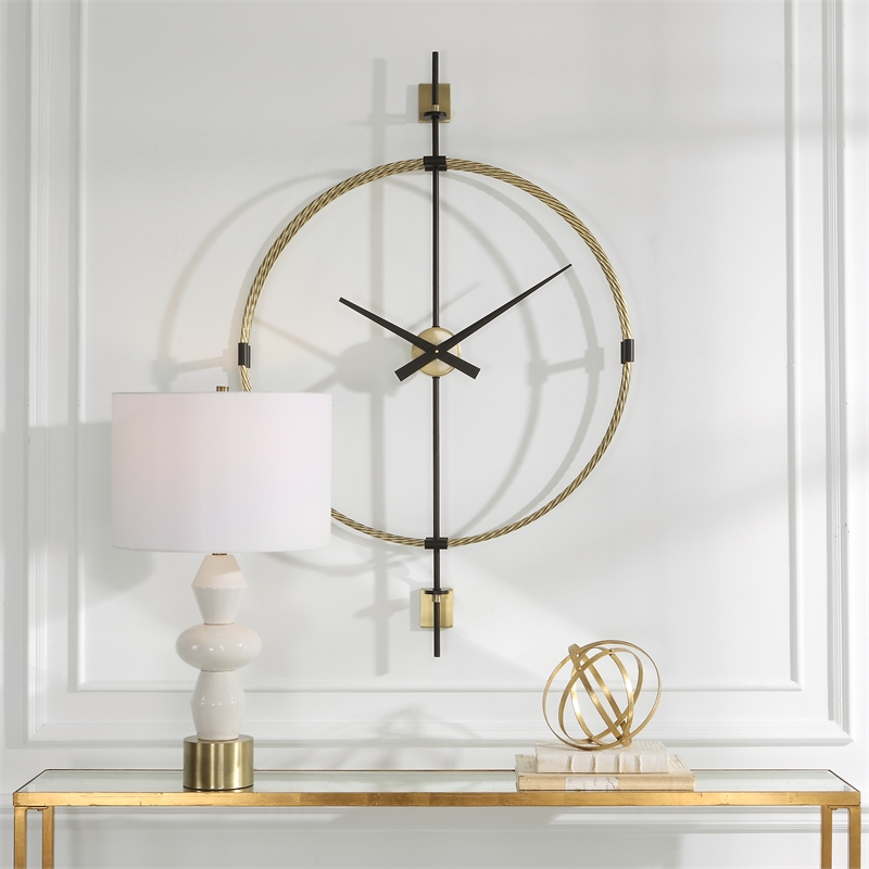Uttermost Time Flies Modern Wall Clock in Brass