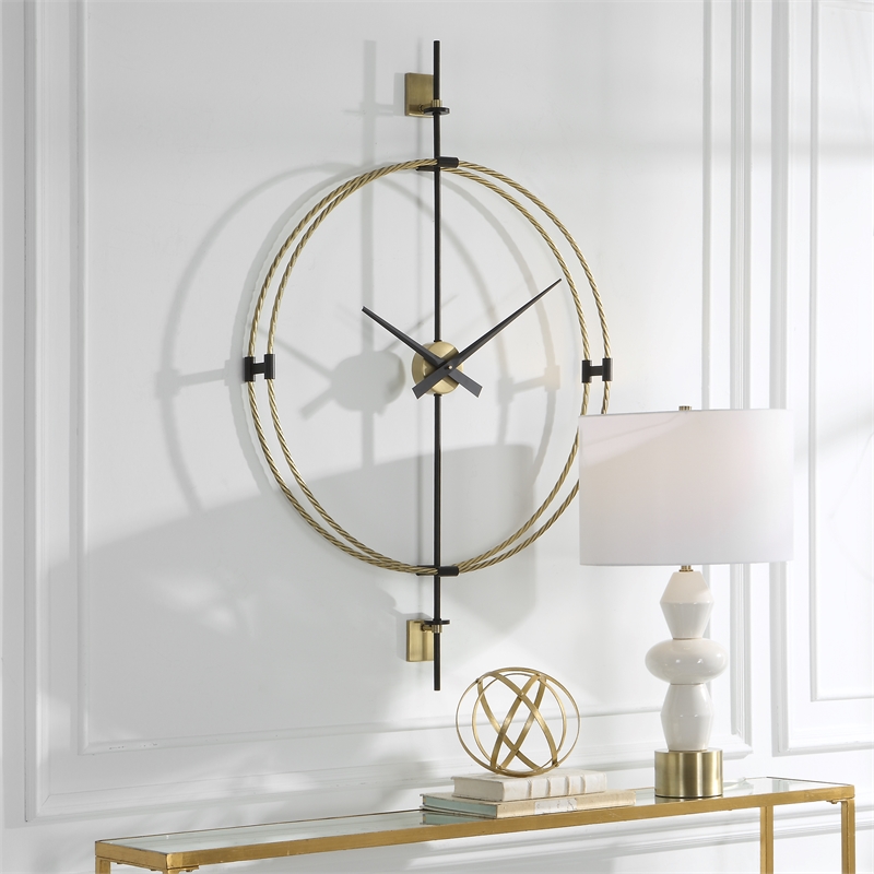 Uttermost Time Flies Modern Wall Clock in Brass