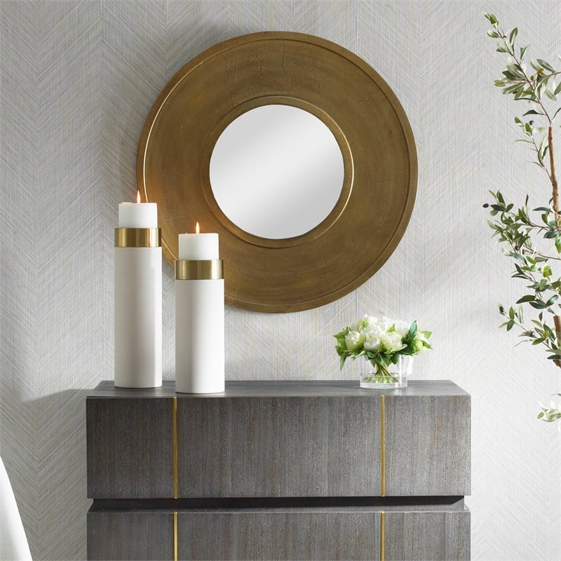 Uttermost Axel Round Antique Brass Mirror