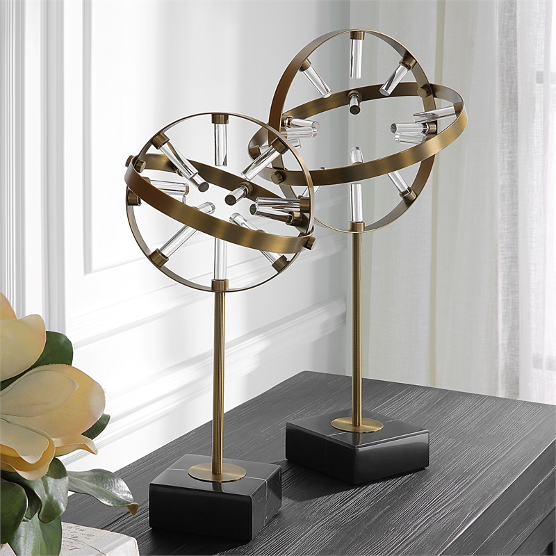 Uttermost Realm Spherical Brass Sculptures Set Of 2