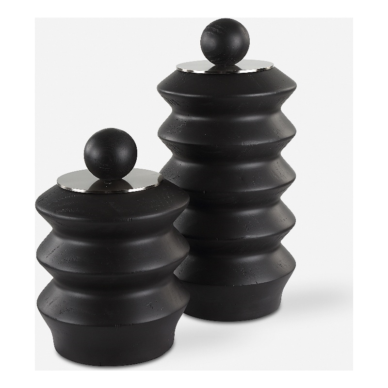Uttermost Accordion Black Wood Containers Set of 2