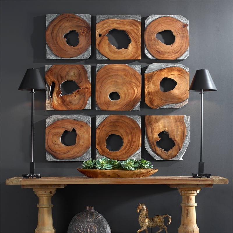 Uttermost Jungle Wood Paneled Wall Art in Coffee (Set of 9)