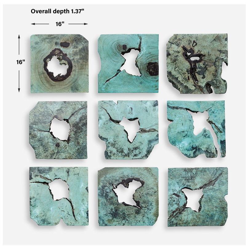 Uttermost Bahati Tamarind Wood Wall Decor in Blue (Set of 9)