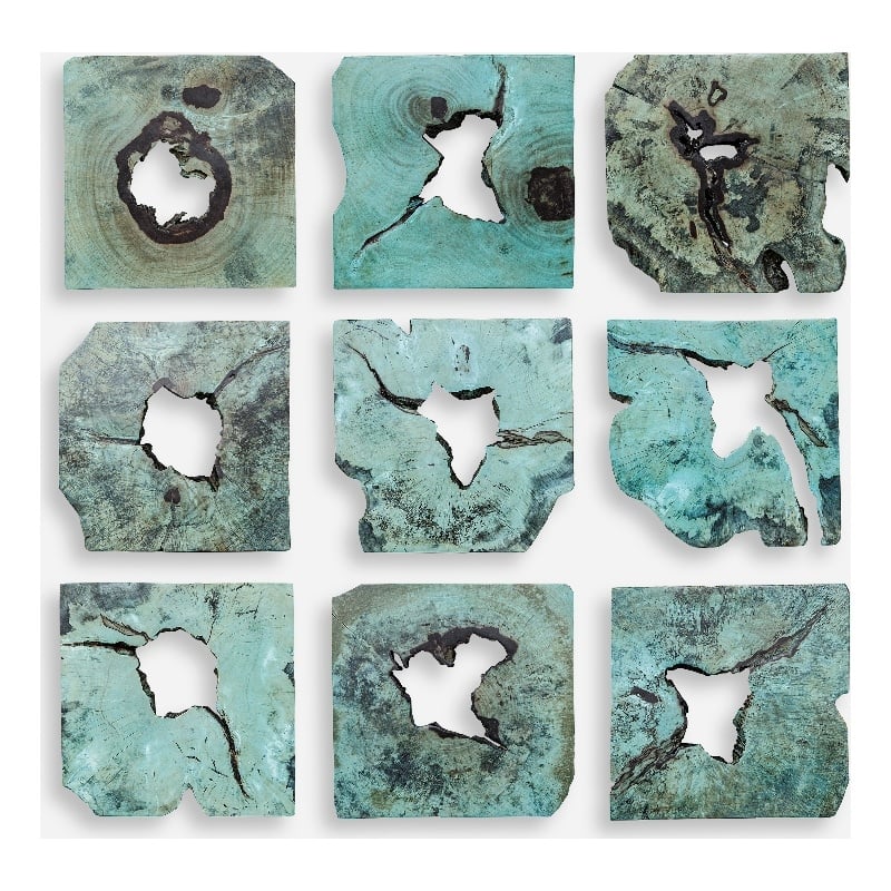 Uttermost Bahati Tamarind Wood Wall Decor in Blue (Set of 9)