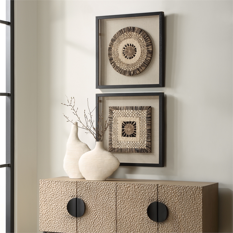 Uttermost Intertwine Knit Paper Shadow Box in Beige (Set of 2)