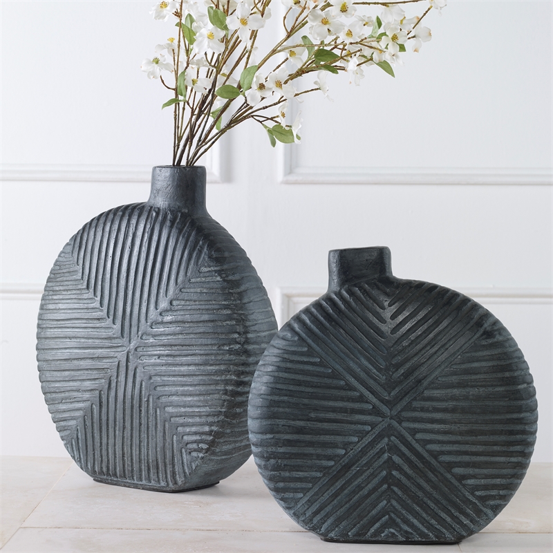 Uttermost Viewpoint Aged Black Vases Set of 2