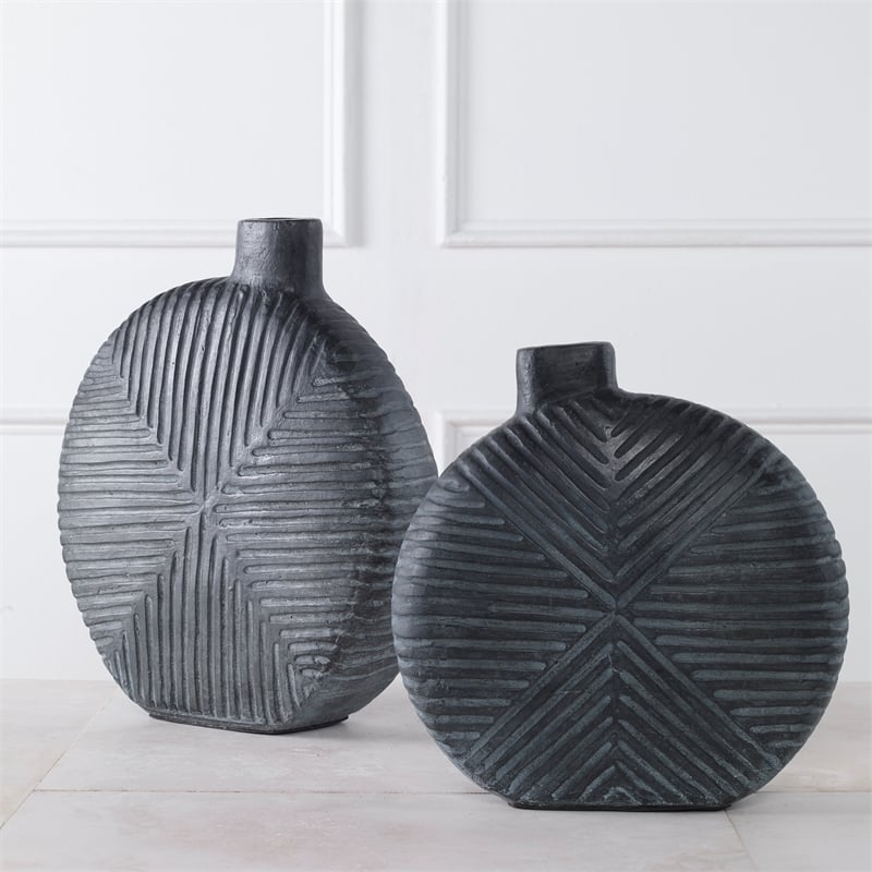 Uttermost Viewpoint Aged Black Vases Set of 2