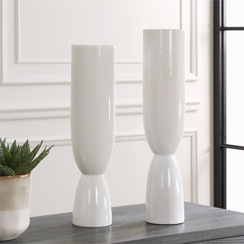 Uttermost Kimist White Vases Set of 2
