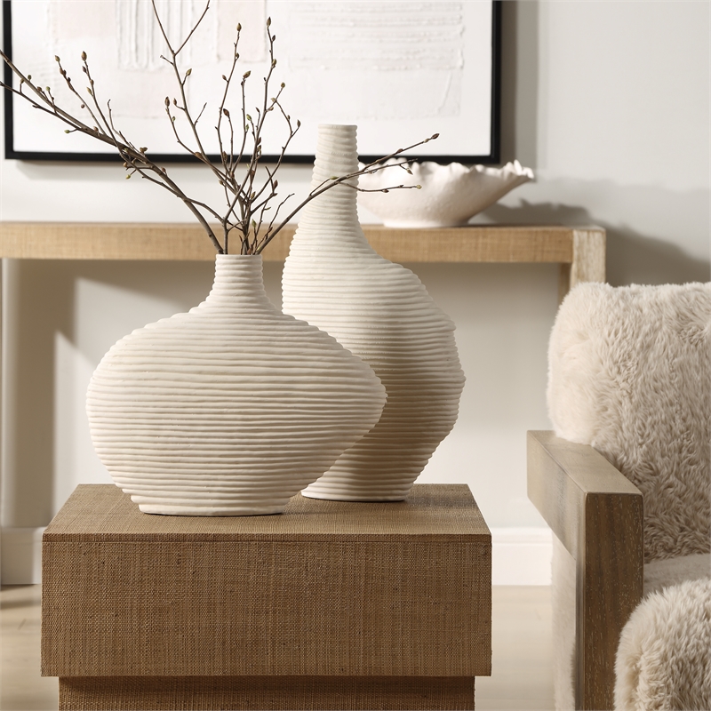 Uttermost Duostacked Matte White Vases Set of 2