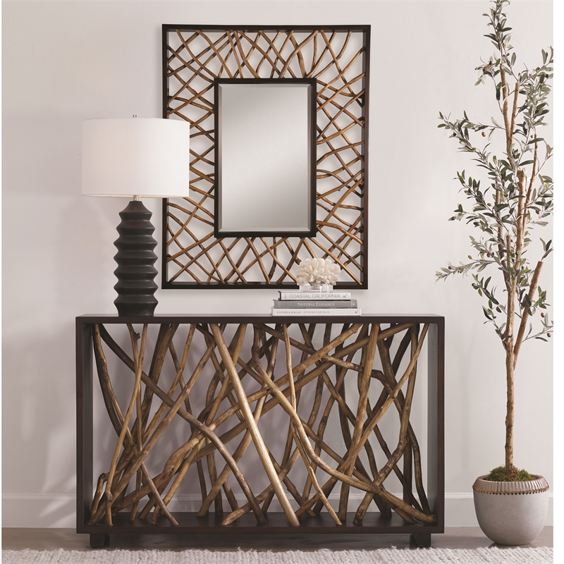 Uttermost Teak Maze Rectangle Mirror in Walnut