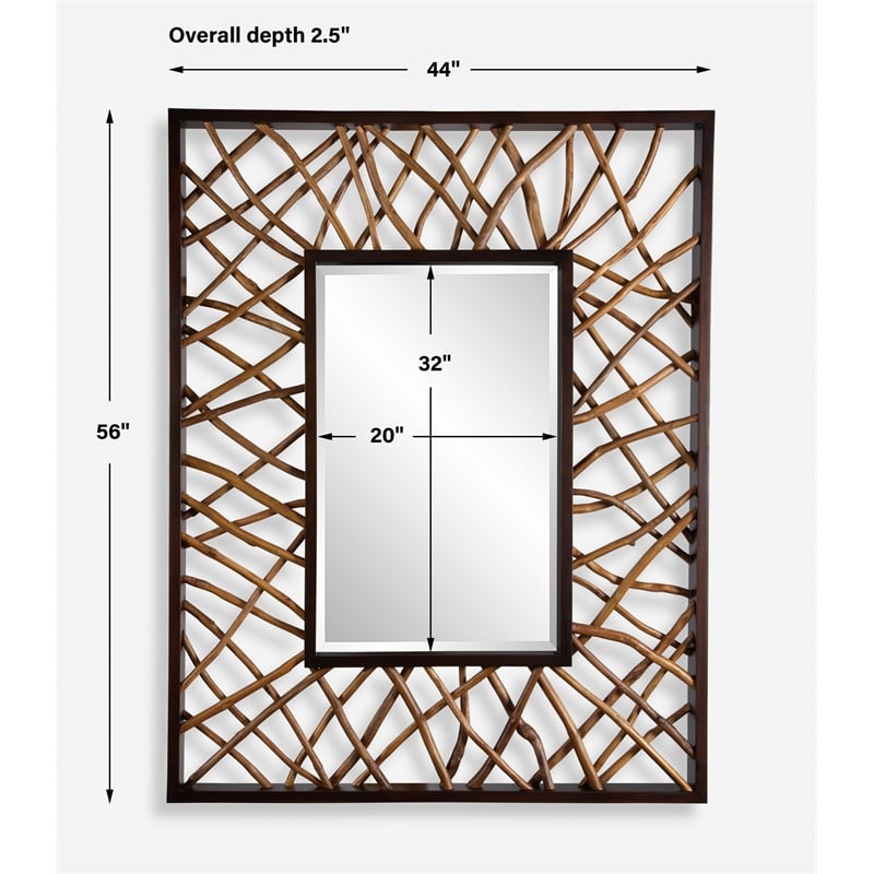 Uttermost Teak Maze Rectangle Mirror in Walnut