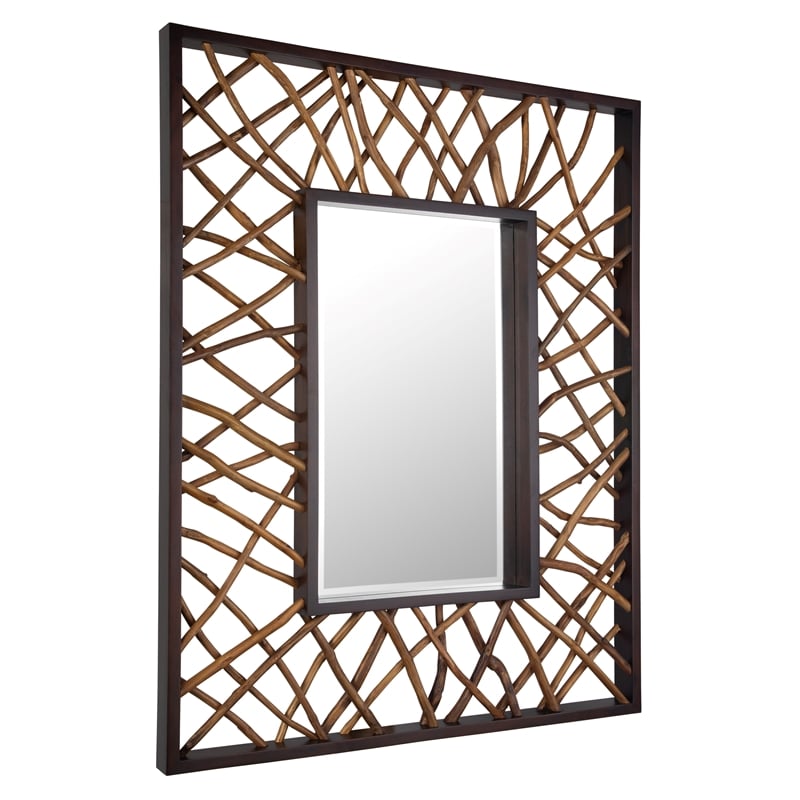 Uttermost Teak Maze Rectangle Mirror in Walnut