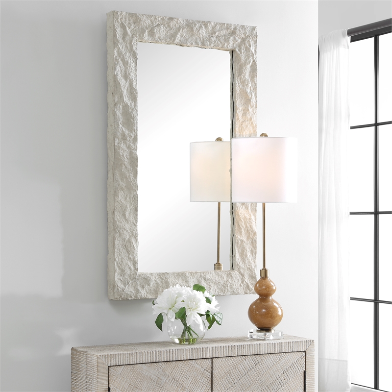 Uttermost Quarry Rectangle Stone Veneer Mirror in Ivory