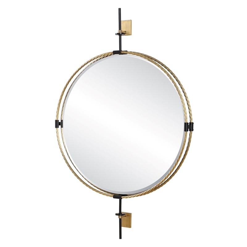 Uttermost Guardrail Round Mirror in Antique Brass