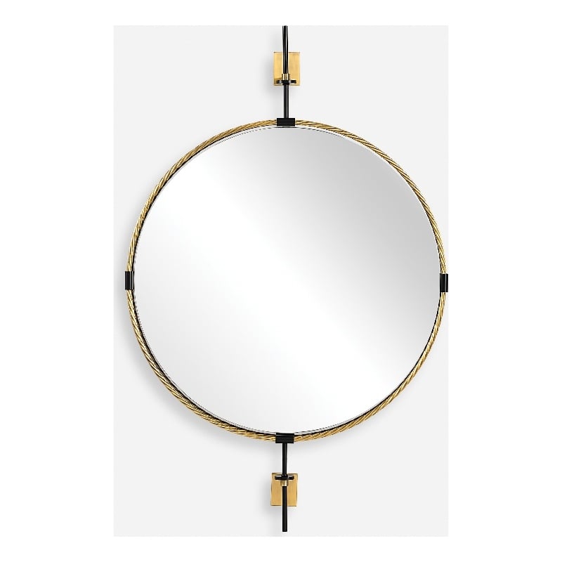 Uttermost Guardrail Round Mirror in Antique Brass
