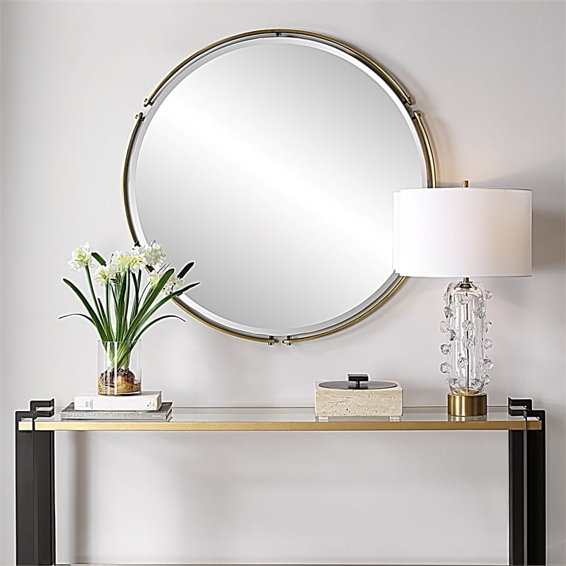 Uttermost Wesley Round Mirror in Antique Brass