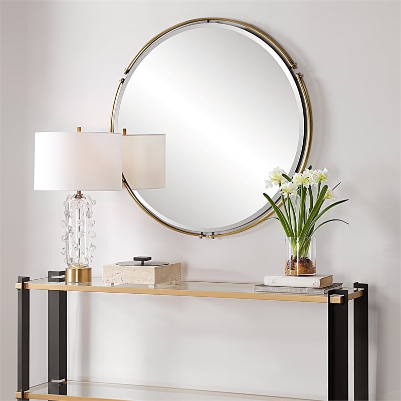 Uttermost Wesley Round Mirror in Antique Brass
