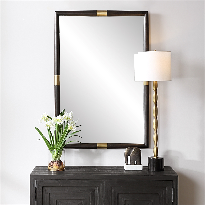 Uttermost Larkin Dark Wood & Antique Brass Mirror