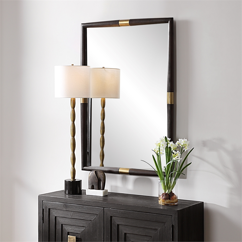 Uttermost Larkin Dark Wood & Antique Brass Mirror