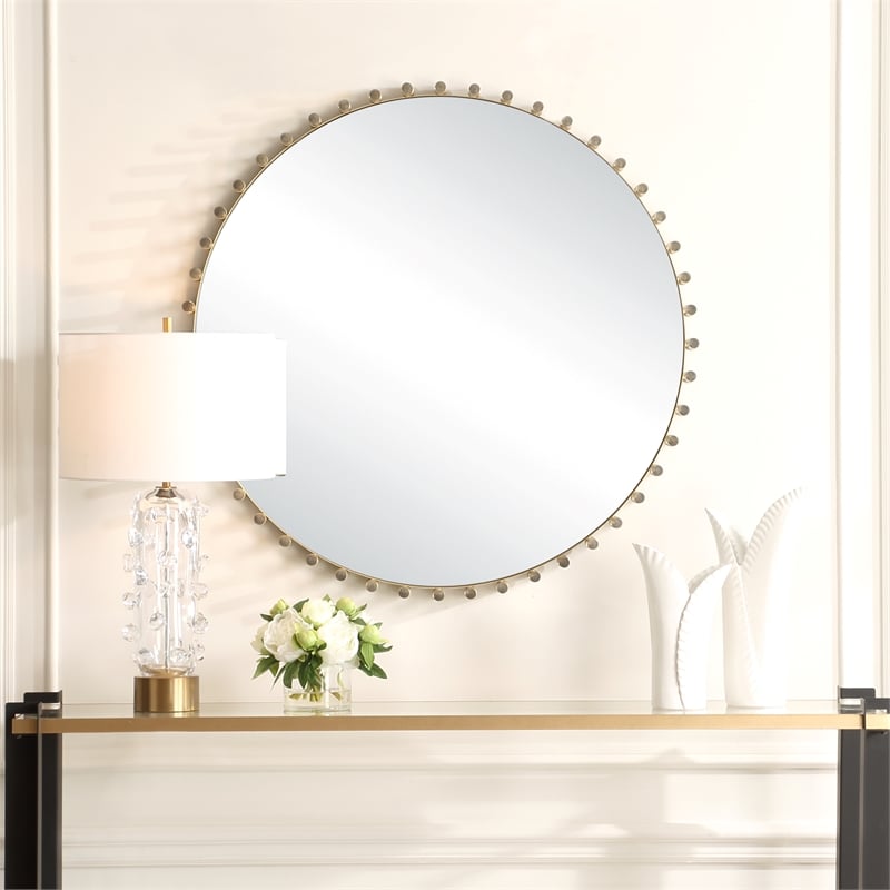 Uttermost Avelyne Round Mirror in Antique Brass