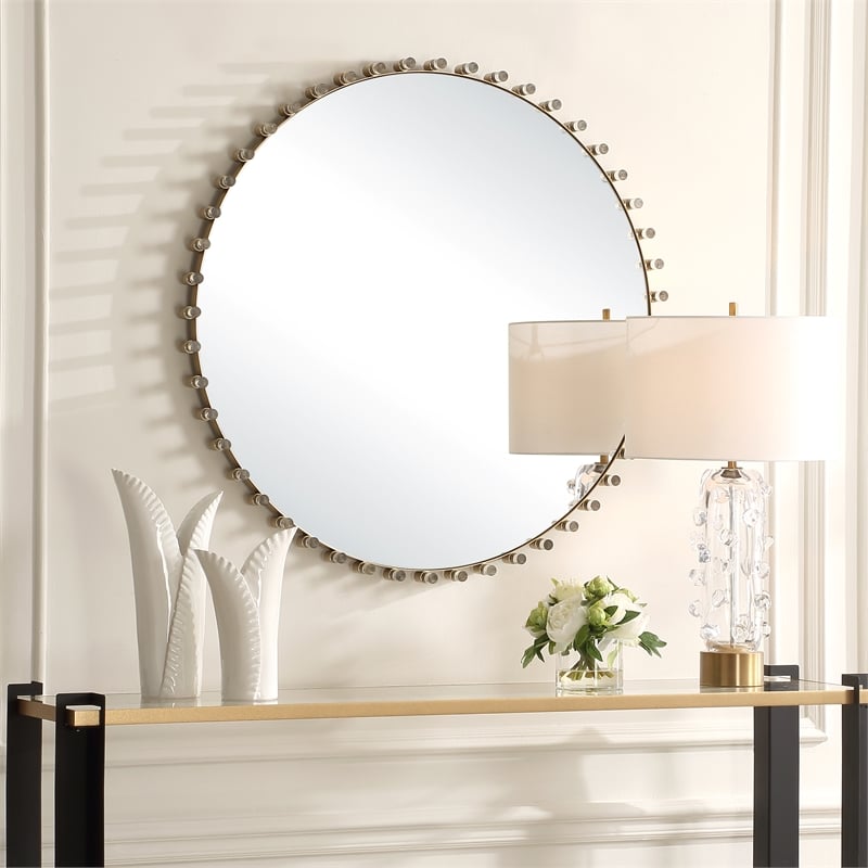 Uttermost Avelyne Round Mirror in Antique Brass