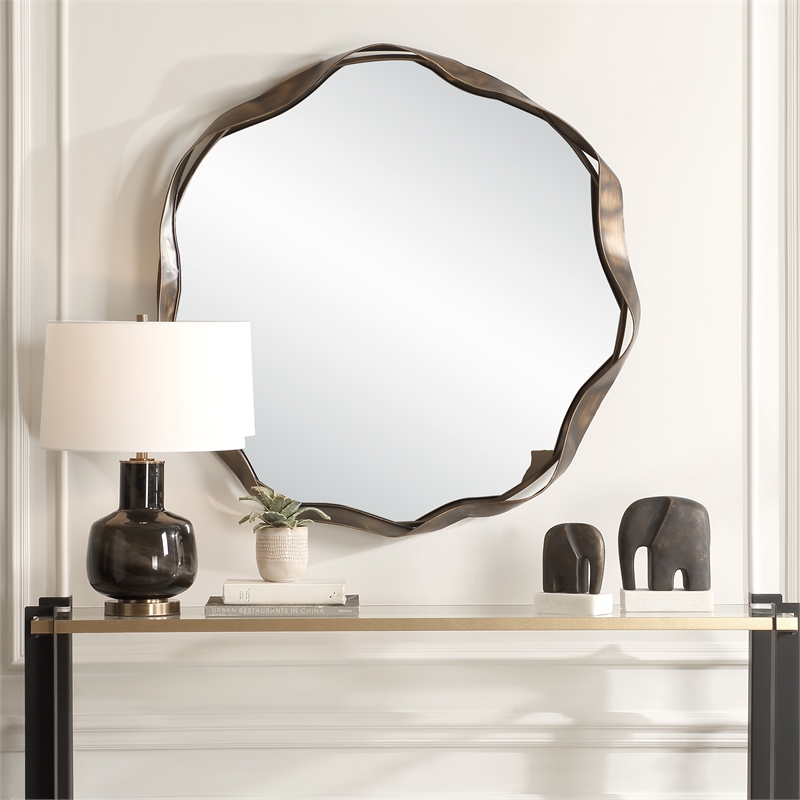 Uttermost Catch The Wave Round Mirror in Bronze