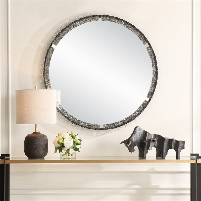 Uttermost Crystalline Round Mirror in Black