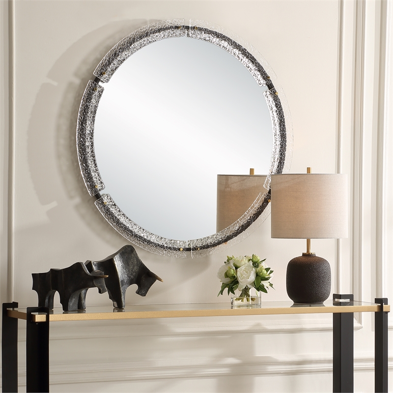 Uttermost Crystalline Round Mirror in Black