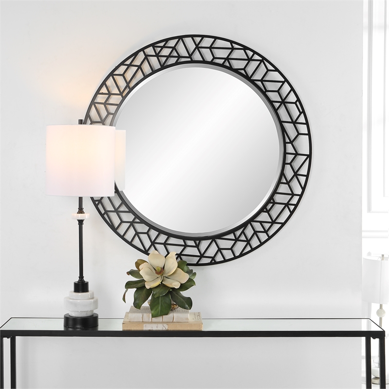 Uttermost Mosaic Metal Round Mirror in Black