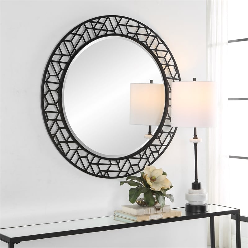 Uttermost Mosaic Metal Round Mirror in Black