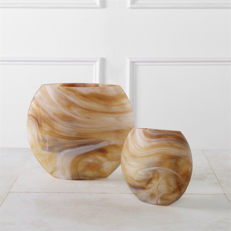 Uttermost Fusion Swirled Caramel & Ivory Vases Set of 2