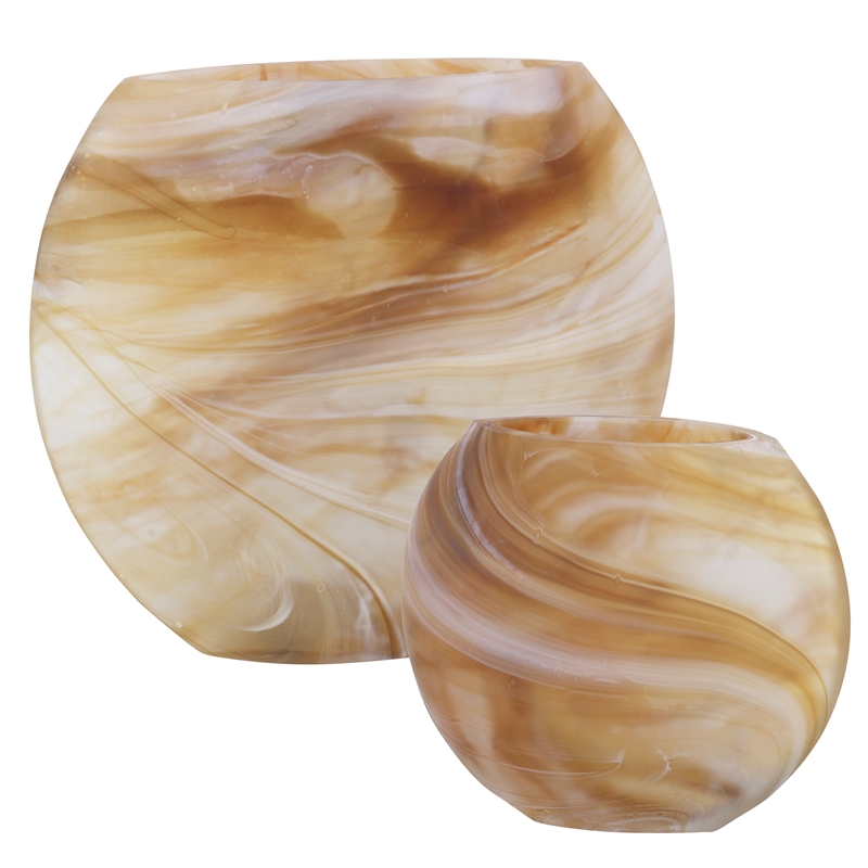 Uttermost Fusion Swirled Caramel & Ivory Vases Set of 2