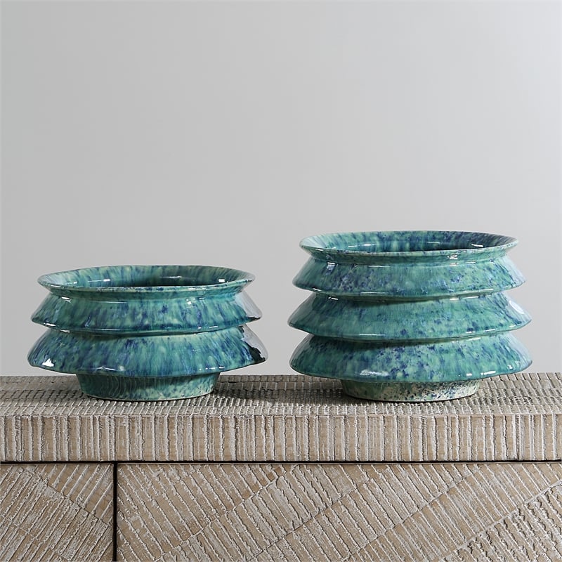 Uttermost ZigZag Blue Green Bowls Set of 2