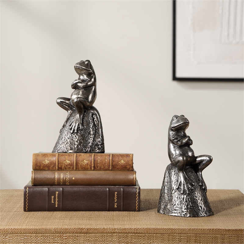 Uttermost Daydreaming Frogs Aged Silver Bookends Set of 2