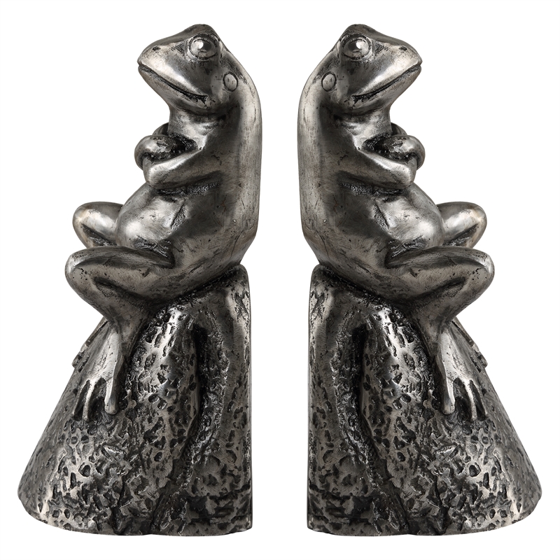 Uttermost Daydreaming Frogs Aged Silver Bookends Set of 2