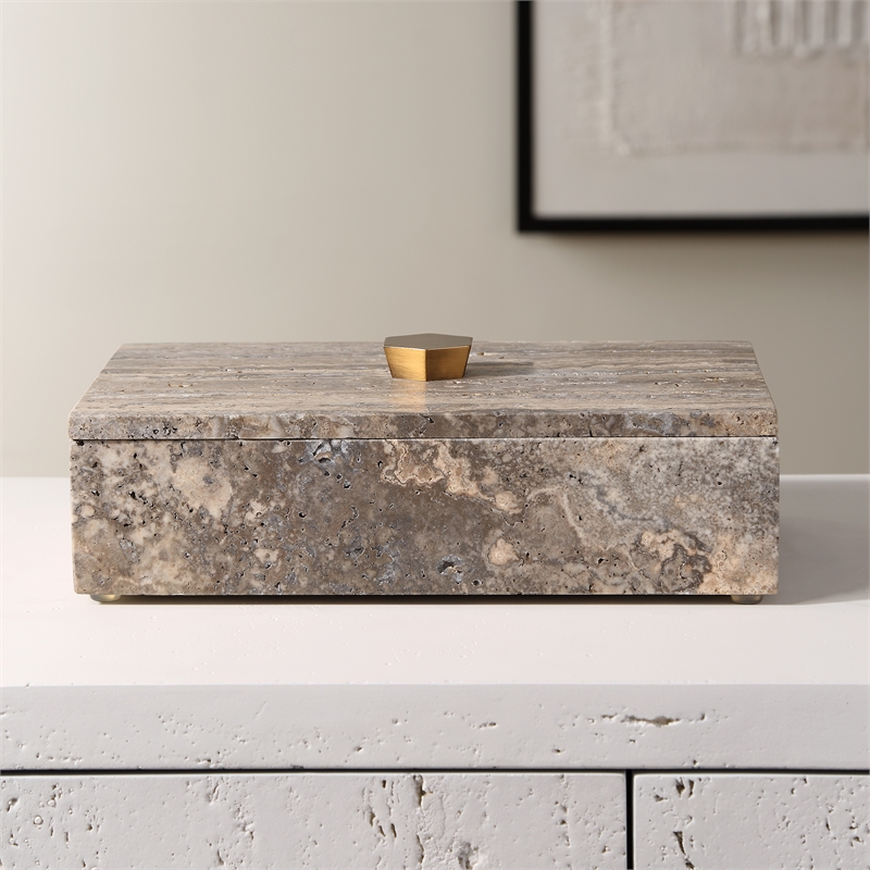 Uttermost Griseus Travertine Stone Box in Gray