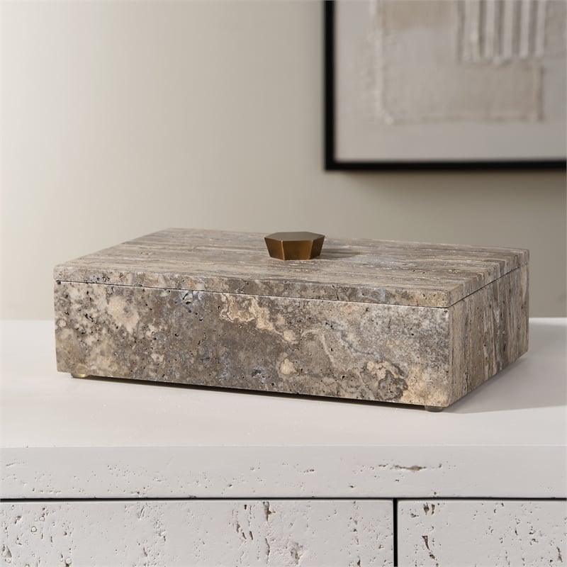 Uttermost Griseus Travertine Stone Box in Gray