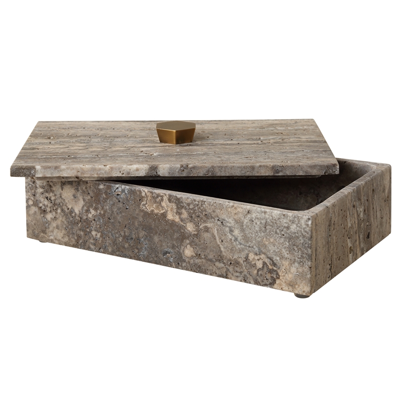 Uttermost Griseus Travertine Stone Box in Gray