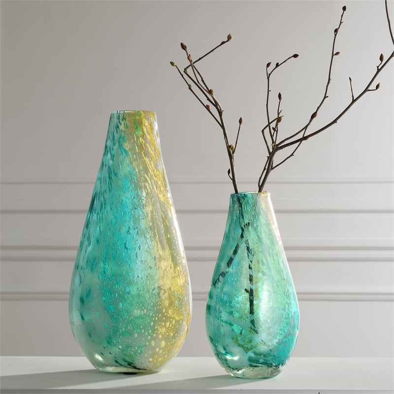 Uttermost High Tide Glass Vases in Teak (Set of 2)