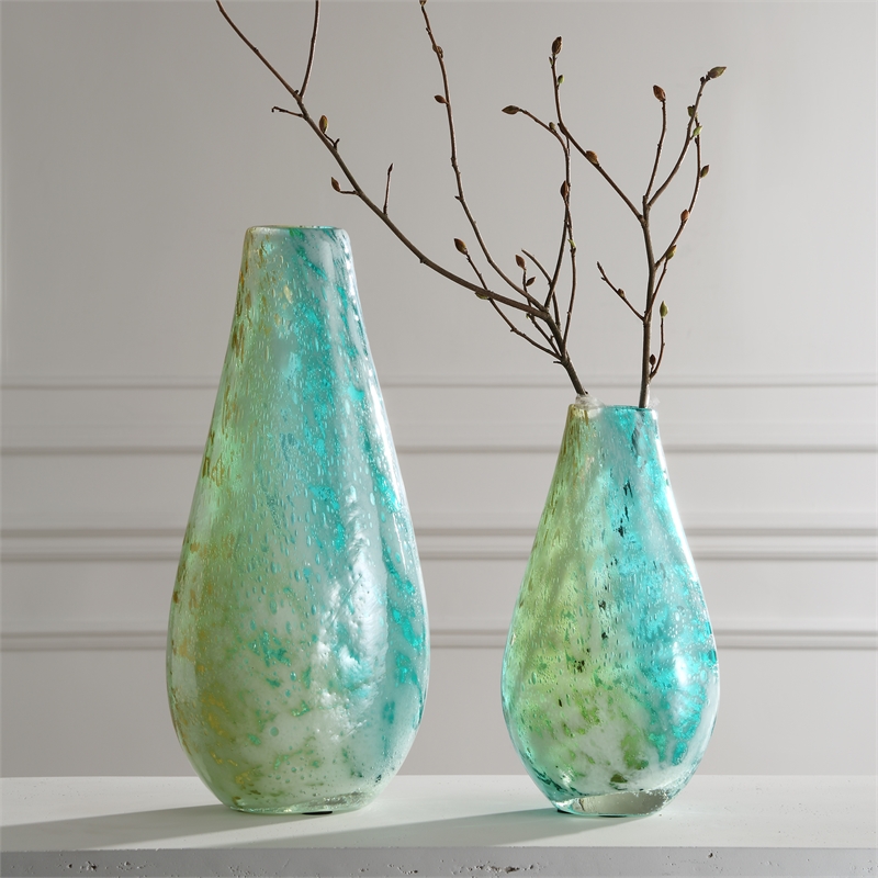 Uttermost High Tide Glass Vases in Teak (Set of 2)