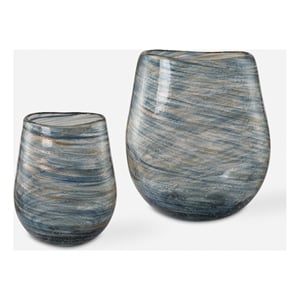 Uttermost Aurora Swirl Glass Vases in Blue (Set of 2)