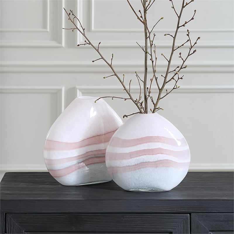 Uttermost Blush Swirl Glass Vases in White (Set of 2)