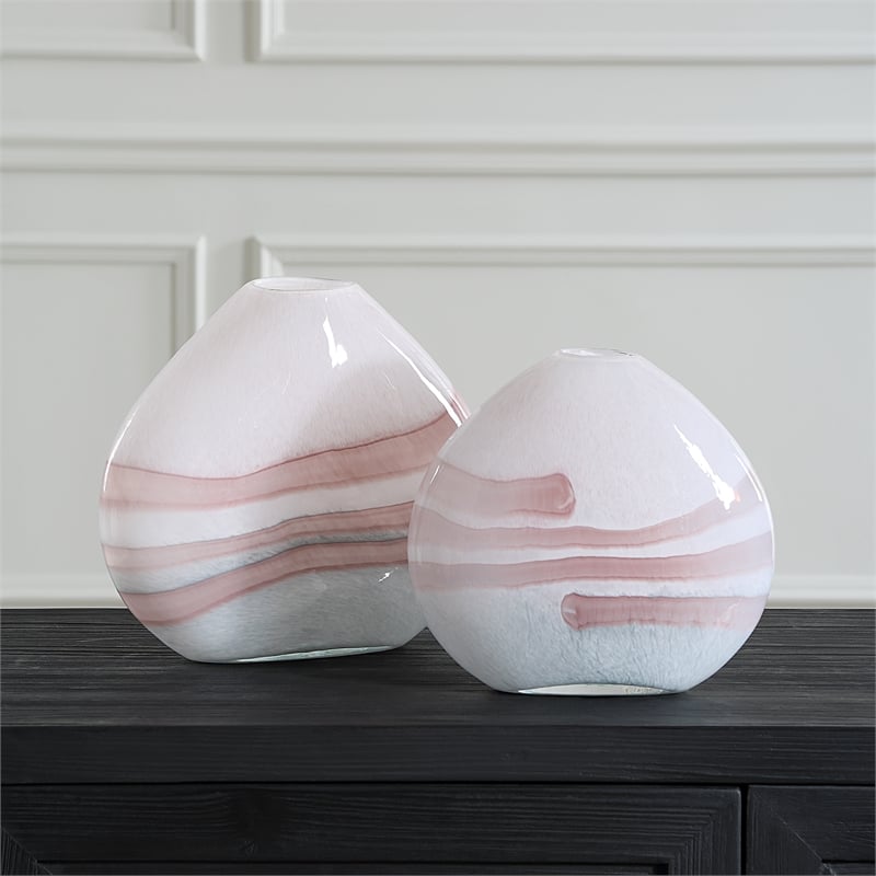 Uttermost Blush Swirl Glass Vases in White (Set of 2)