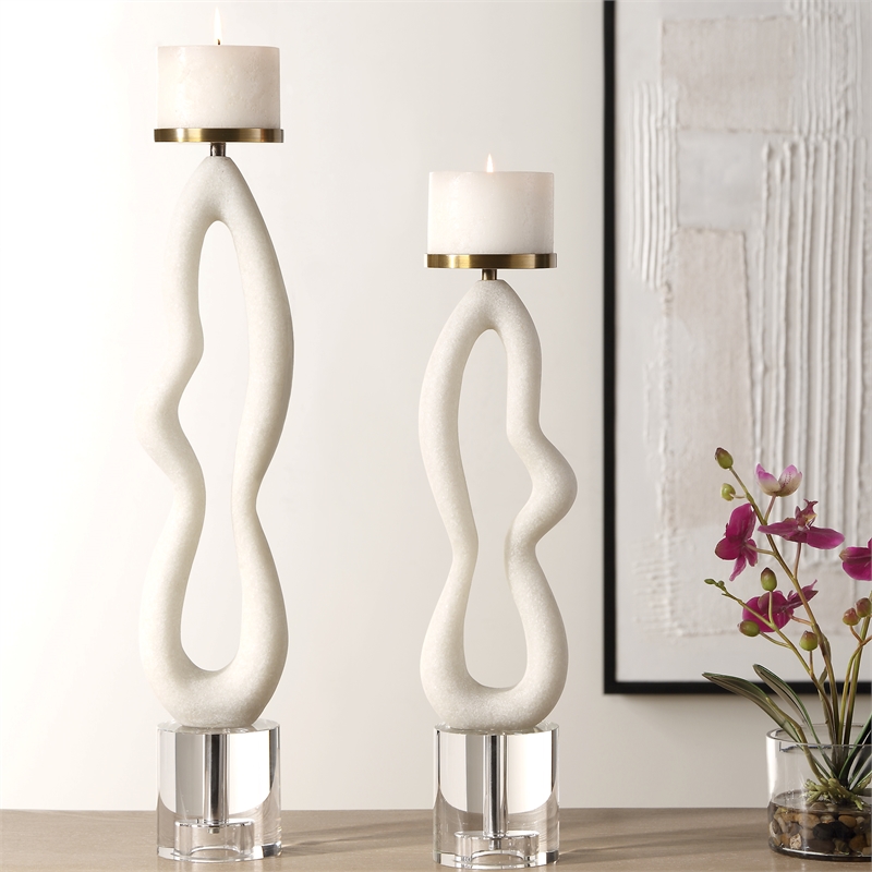 Uttermost Feamelo Ivory Stone Candleholders Set of 2