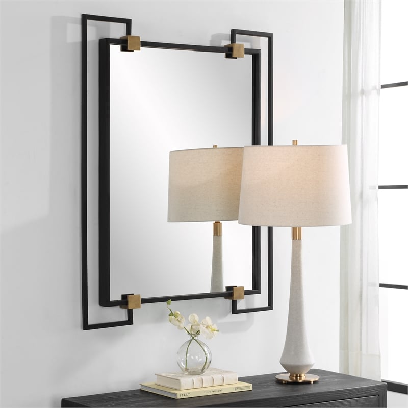 Uttermost Ivey Rectangle Industrial Mirror in Black