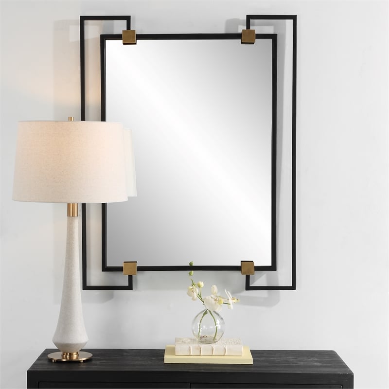 Uttermost Ivey Rectangle Industrial Mirror in Black